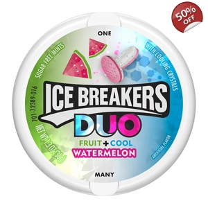 Ice Breakers DUO Watermelon Mints - Sugar-Free Candy Sweets - 36g Tub