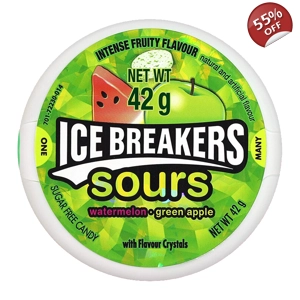 Ice Breakers Sours Watermelon and Green Apple Sugar-Free Candy 42g Tub