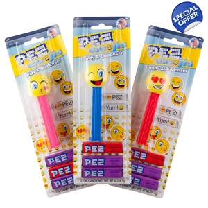 PEZ Emojis Sweets Dispenser Plus 3 Fruit Candy Refill Packs - 24.7g