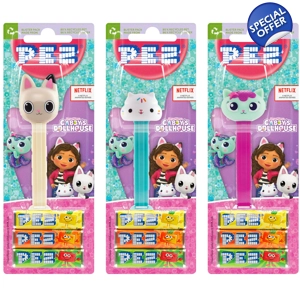 PEZ Gabby's Dollhouse Sweets Dispenser + 3 Candy Packs - Blister Pack