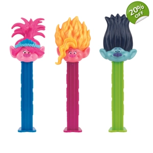 Pez Trolls Sweets Dispenser with 2 Candy Packs - 17g Blister Pack