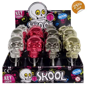 Skool Pop Lollipop Key Chains - Skull Head Keyring Candy Lolly Holder