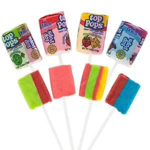 Top Pops Chewy Taffy Candy Lollipops - 6 Assorted Flavour Lollies