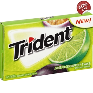 Trident Lime Passionfruit Twist Sugar-Free Chewing Gum 14 Sticks Pack