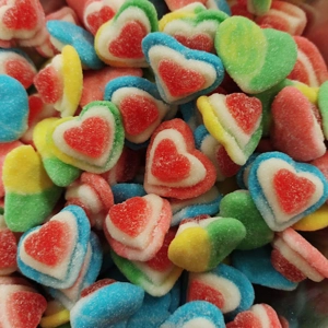 Vidal Triple Layer Hearts - Sugared Multi 3D Heart Foam Jelly Sweets