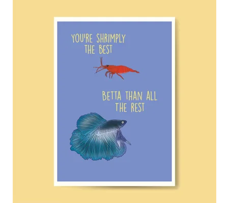 Betta and shrimp greetings card