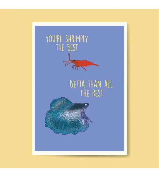 Betta and shrimp greetings card