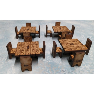 WOODEN TABLES AND CHAIRS