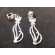 SILVER PLATED TALL CAT WITH BOW CHARM x 2
