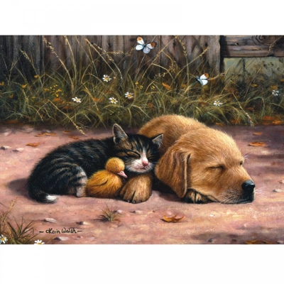 Large Painting by numbers Sleepy kitten Puppy & Duckling