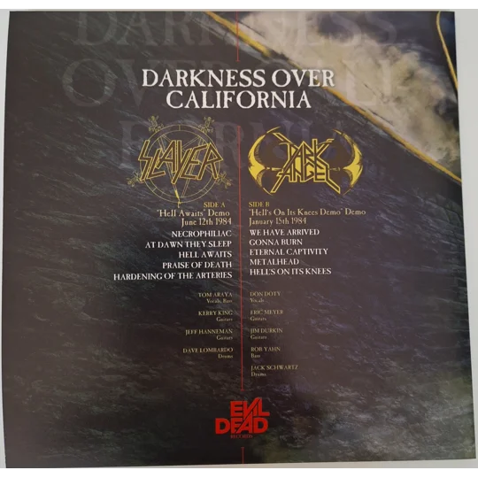 Slayer / Dark Angel 1984 demo recordings LP Test Pressing white label Darkness Over California
