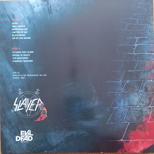 Slayer live 1985 Milwaukee USA LP Test Pressing white label Combat Tour