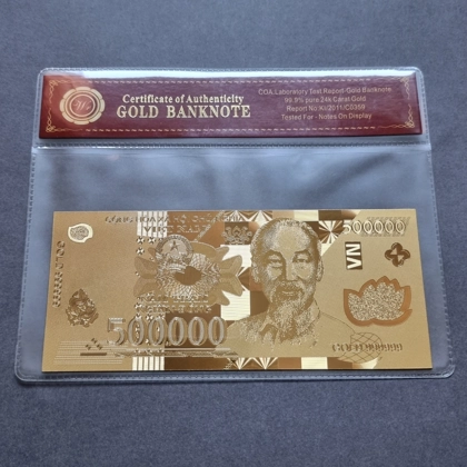 VIETNAM 500.000 Dong 24k gold plated banknote with COA