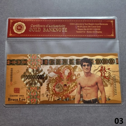 Colourised BRUCE LEE 1940-1973 24k gold plated banknote with COA (03)