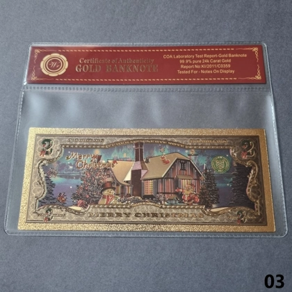 Colourised SANTA CLAUS MERRY CHRISTMAS AND HAPPY NEW YEAR 24k gold plated banknote with COA (03)