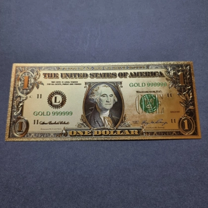 Colourised USA 1 Dollar 24k gold plated banknote