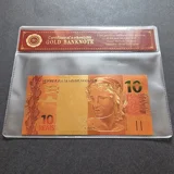 Colourised BRAZIL 10 Reais 24k gold pl..