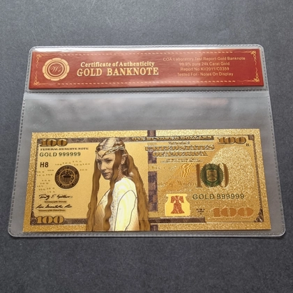 Colourised LOTR The Lord of the Rings - GALADRIEL 24k gold plated banknote with COA