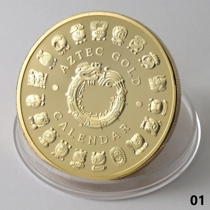 Aztec gold calendar gold plated coin (001)