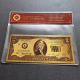 Colourised USA 2 Dollars 24k gold plat..
