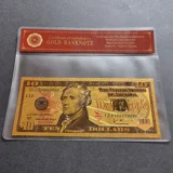Colourised USA 10 Dollars 24k gold pla..