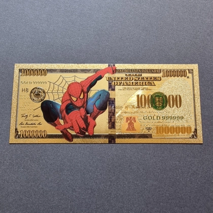 Colourised SPIDERMAN 24k gold plated banknote