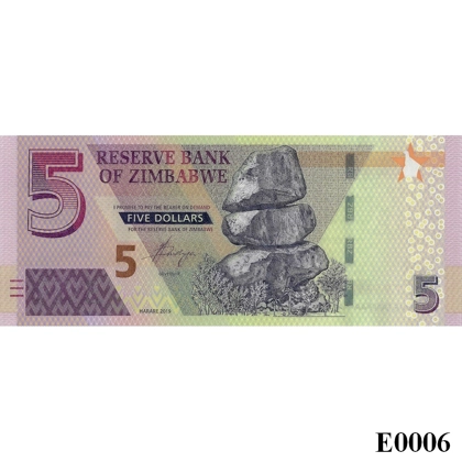 ZIMBABWE 5 Dollars 2019 Hybrid UNC (E0006)