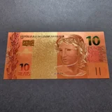 Colourised BRAZIL 10 Reais 24k gold pl..