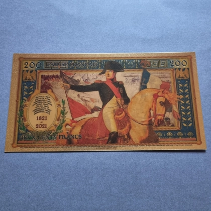 Colourised NAPOLEON BONAPARTE 1769-1821 24k gold plated banknote