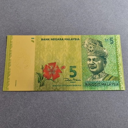Colourised MALAYSIA 5 Ringgit 24k gold plated banknote