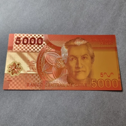 Colourised CHILE 5000 Pesos 24k gold plated banknote