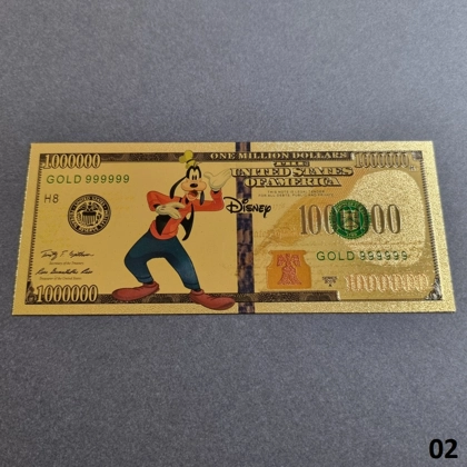 Colourised MICKEY MOUSE AND DONALD DUCK 24k gold plated banknote (02)