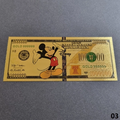 Colourised MICKEY MOUSE AND DONALD DUCK 24k gold plated banknote (03)