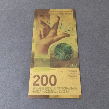 Colourised SWITZERLAND 200 Francs 24k gold plated banknote