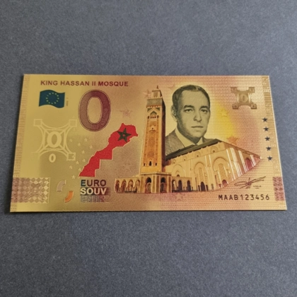 Colourised KING HASSAN II MOSQUE - 0 Euro 24k gold plated banknote