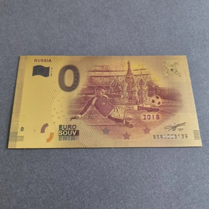 Colourised RUSSIA - 0 Euro 24k gold plated banknote