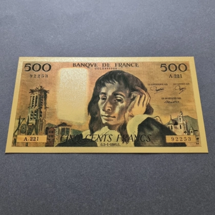 Colourised FRANCE  500 Francs 1985 24k gold plated banknote