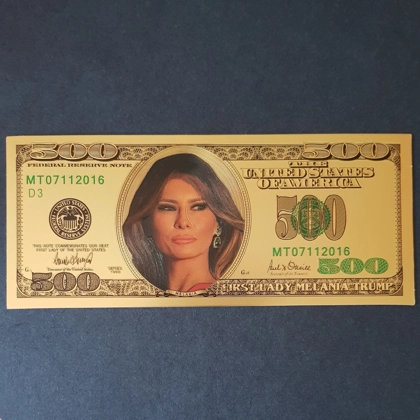 Colourised MELANIA TRUMP 500 Dollars 24k gold plated banknote