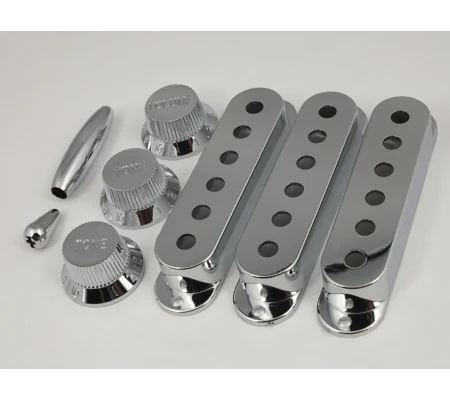 CHROME Pickup Covers 52mm or 50mm, Knobs & Tips for Stratocaster