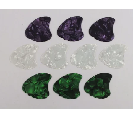 10 SHARK FIN Plectrums 4 Colours Celluloid