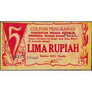 Indonesia 5 Rupiah 1948 coupon penukaran Djambi - SOLD - SOLD - SOLD - SOLD