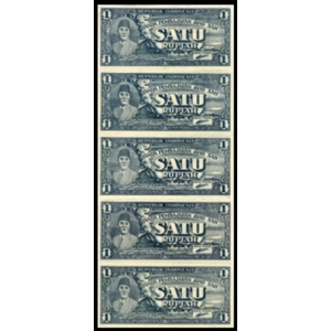Indonesia 1 rupiah 1945, 17-10-1945, uncut sheet of 5 notes - SOLD - SOLD - SOLD - SOLD