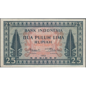 Indonesia 25 rupiah 1952 JEZ 3 letter serial number