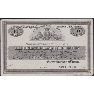 Ceylon 10 rupees 1877, SPECIMEN, Badulla - SOLD - SOLD - SOLD