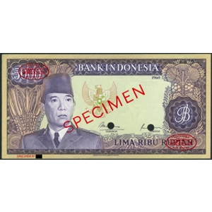 Indonesia 5.000 Rupiah 1960 SPECIMEN TDLR - never issued- SOLD - SOLD - SOLD - SOLD