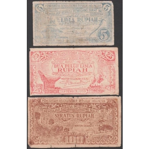 Indonesia PRRI 5/25/100 Rupiah  set of 3 notes