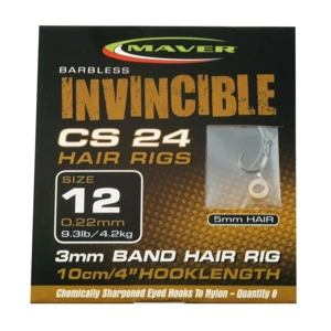 Invincible - CS24 Pack of 8 Band Hair Rig / Spike Hair Rig / Speedy Stop Barbless Hooks