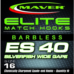 Elite Match Hooks - ES40 Pack of 10 Barbless Hooks