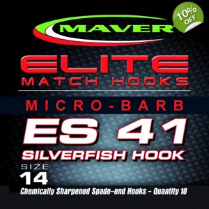 Elite Match Hooks - ES41 Pack of 10 Micro Barb Hooks