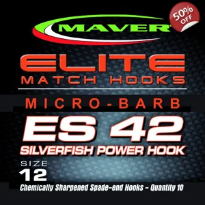 Elite Match Hooks - ES42 Pack of 10 Micro Barb Hooks